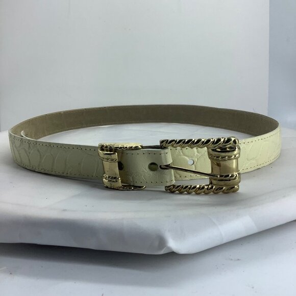 Vtg Michael Bernard Cream‎ Embossed Leather Belt Women USA Made Gold Tone main image 6